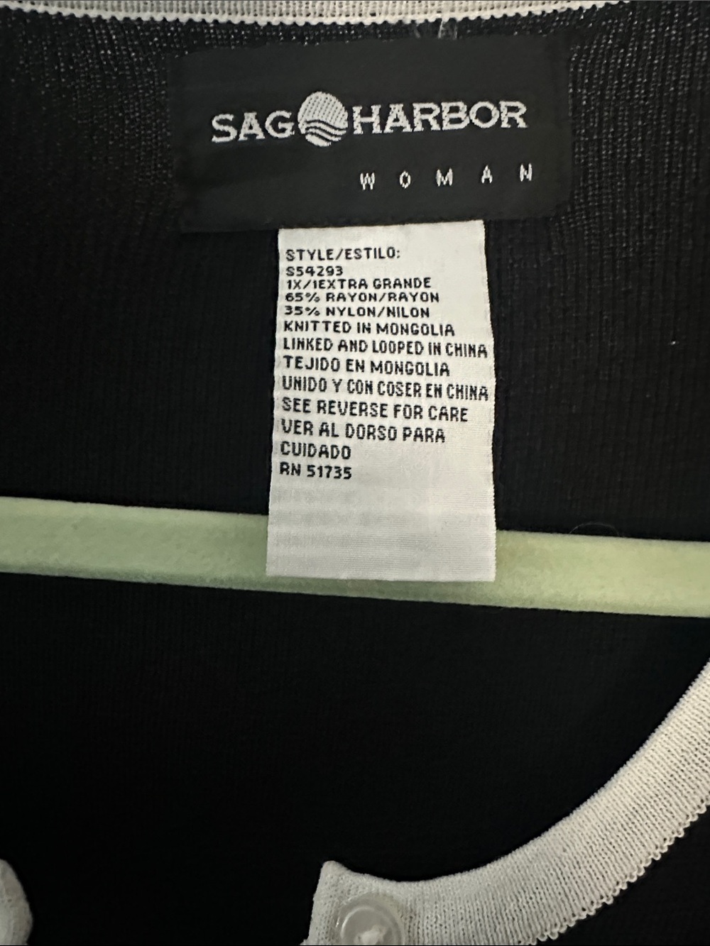 Sag Harbor Woman Black Cardigan with White Trim